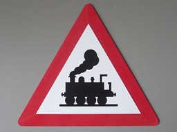 Zeige Details für Verkehrsschild mit Dampflok, Kantenlänge 165mm Bild von Verkehrsschild mit Dampflok, Kantenlänge 165mm