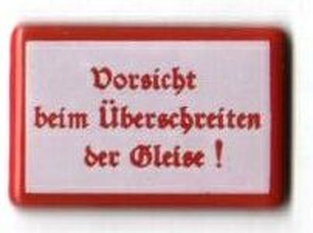 Vorsicht beim Überschreiten der Gleise 30 x 20 mm Emaille