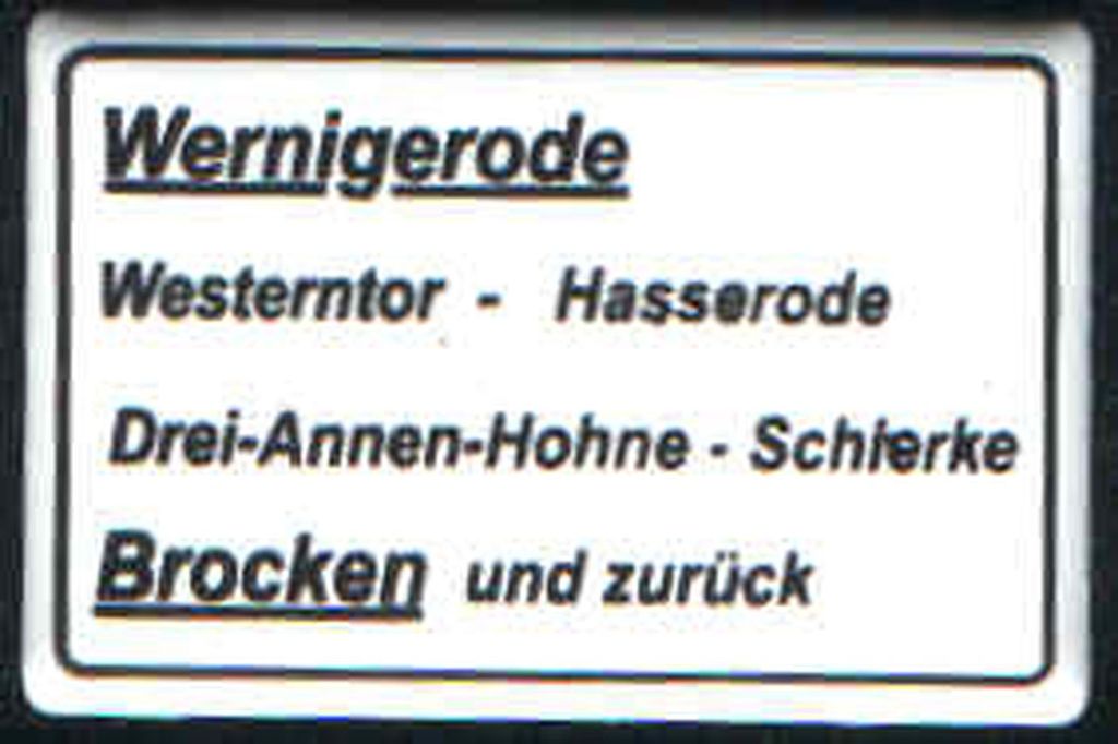 Zuglaufschild Wernigerode...Brocken 45 x 30 mm Emaille