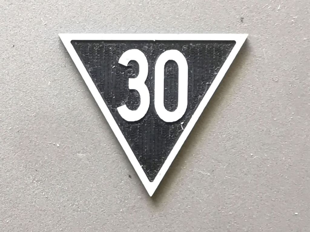 Geschwindigkeitsanzeiger Zs 3, weiß/schwarz, Spitze unten 30  30 mm, 2-Schicht-Kunststoff