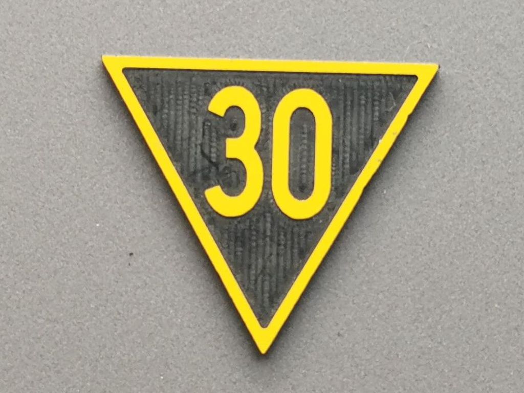 Geschwindigkeitsvoranzeiger Zs 3v, gelb/schwarz, Spitze unten 30  30 mm, 2-Schicht-Kunststoff