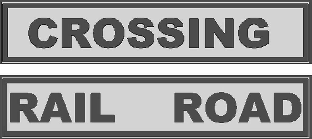Schild Railroad Crossing 10 x 61 mm, Weissmetall