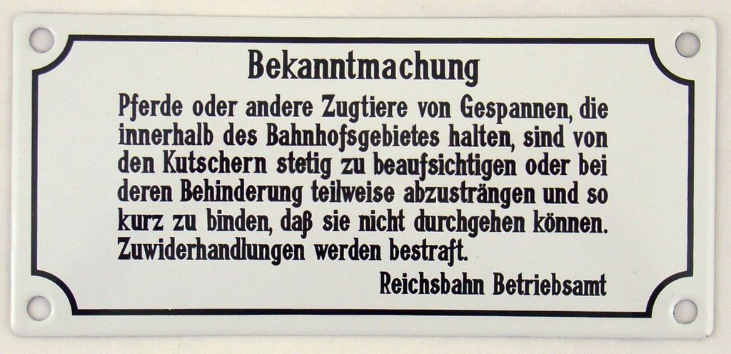 Bekanntmachung... Emaille, 17 x 8 cm