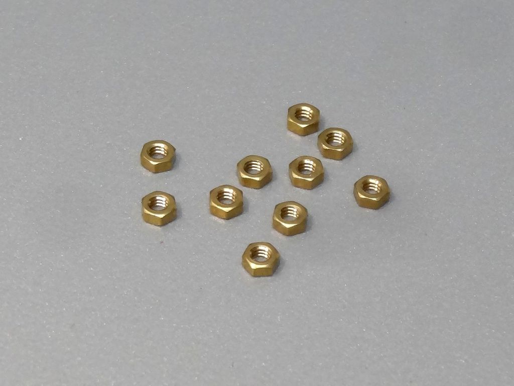 Messingmuttern M2, SW 3, 10 Stk. Schlüsselweite 3 mm