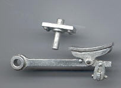 Lok-Bremsen: Gelenkplatte, Hängeeisen und Bremsschuhe, 4 Stück, 11x6x30mm