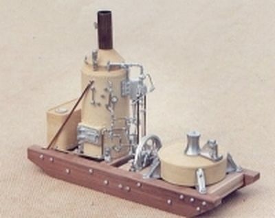 Dampf-Winde mit geradem Schornstein, Holzwassertank, keine Zusatzwinde