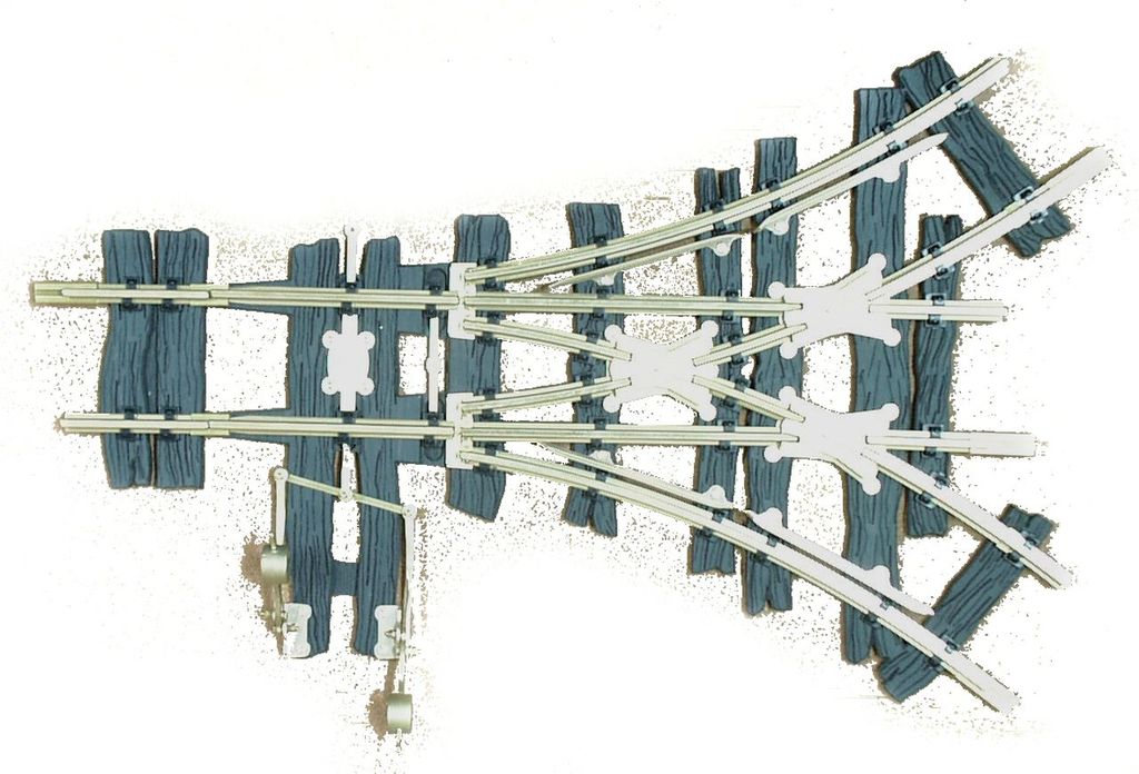 Dreiwegschleppweiche R0, 2x 37,5°, Hebel rechts, Fertigmodell