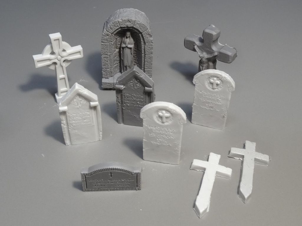 Friedhofs-Set: Grabsteine und Kreuze 10-teilig, Resinguss